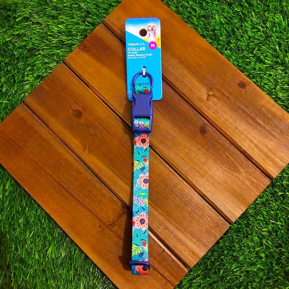 Vibrant Life Collar Green Jungle Floral Print Medium Dog - Picture 1 of 5